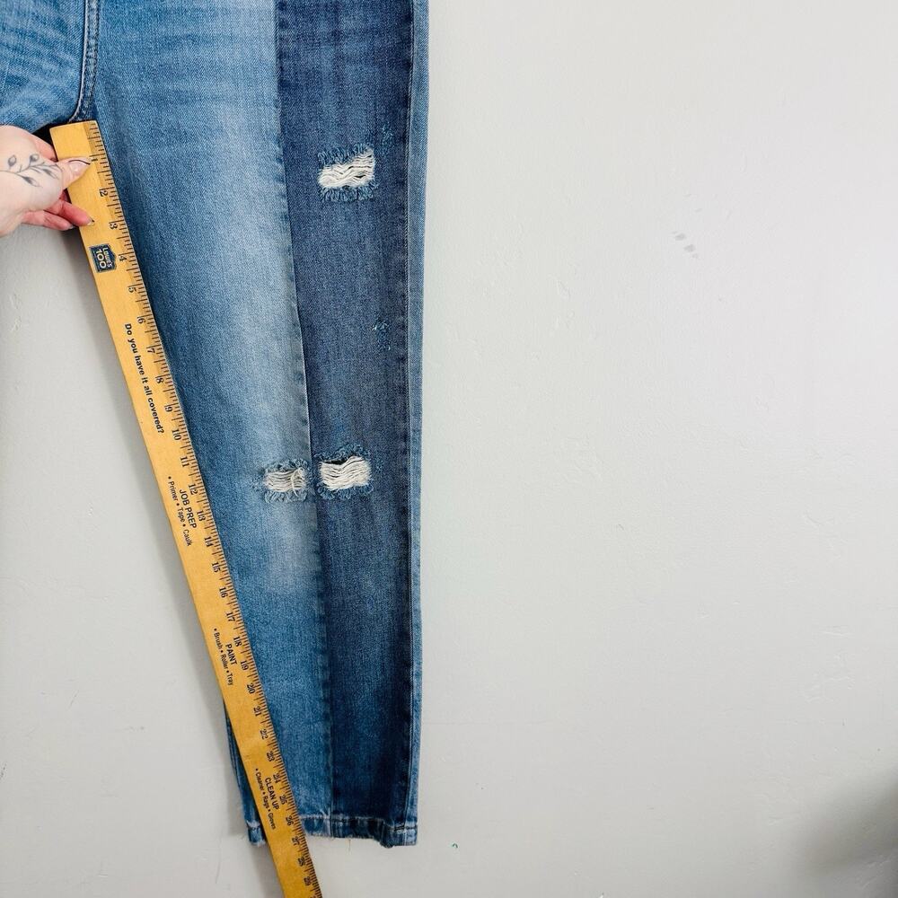 Free People Patchwork Distressed Straight Leg Jea… - image 4